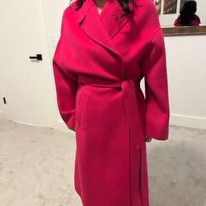 ZARA Vibrant Pink Belted Coat SIZE S